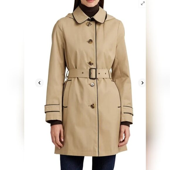 Ralph Lauren faux leather trim trench coat - Picture 1 of 6